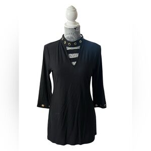 Belldini Black Grommet Mock Neck Keyhole Tunic Top Medium